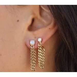 Gold Filled Chain Drop‎ Earrings with Diamond Simulate Dangle Statement Jewelry
